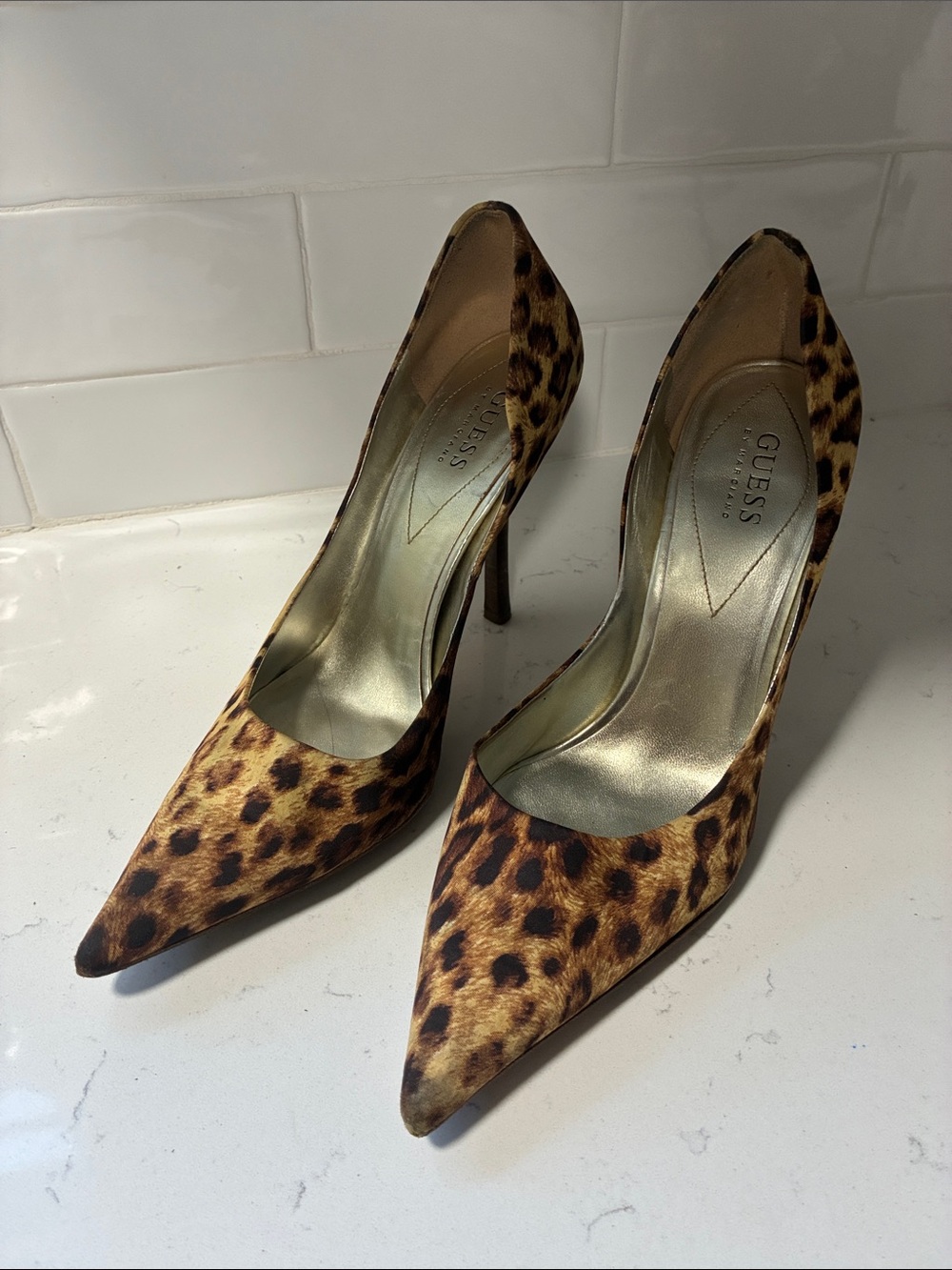 GUESS Leopard-Print Pointed Toe Heels - Brown/Black
